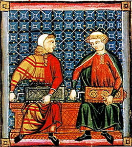 Two medieval gentlemen playing symphonies
